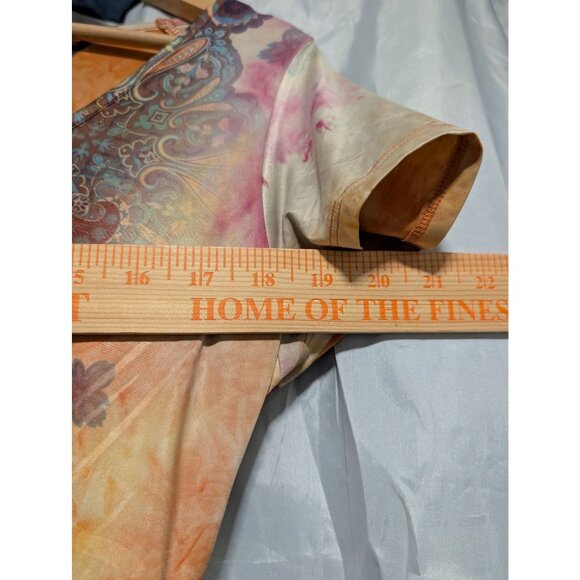 One World Womens Rainbow Tie-Dye Short Sleeve Blouse Boho Paisley Print Size L - Picture 4 of 6